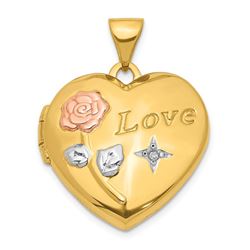 14k Yellow Gold .005 ct Diamond Locket Pendant - 25 mm