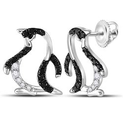 14kt White Gold Womens Round Black Color Enhanced Diamond Penguin Stud Earrings 1/4 Cttw