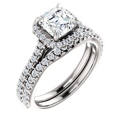 Natural 2.02 CTW Halo Asscher Cut Diamond Engagement Bridal Set 14KT White Gold