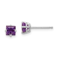 14k White Gold 4 mm Princess Cut Amethyst Earrings
