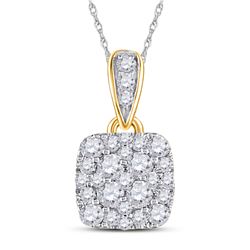 14kt Yellow Gold Womens Round Diamond Square Pendant 1/2 Cttw