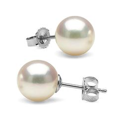 White Hanadama Japanese Akoya Pearl Earrings, 8.0-8.5mm