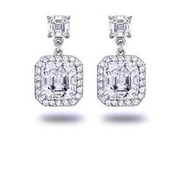 Natural 2.02 CTW Asscher Cut Antique Style Dangling Diamond Earrings 14KT White Gold