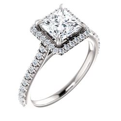 Natural 1.62 CTW Princess Cut Halo Diamond Engagement Ring 14KT White Gold