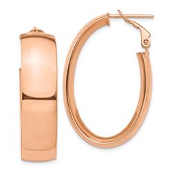 14k Rose Gold Omega Back Oval Hoop Earrings - 10 mm