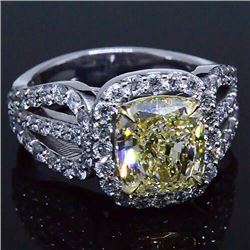 Natural 3.72 CTW Canary Cushion Cut Light Yellow Halo Diamond Engagement Ring 18KT Two-tone