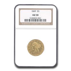 1849 $5 Liberty Gold Half Eagle AU-58 NGC