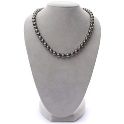 Dark Silver and Subtle Peacock Round Tahitian Pearl Necklace, 18", 8.1-10.7mm, AA+ Quality