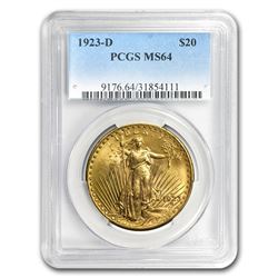 1923-D $20 Saint-Gaudens Gold Double Eagle MS-64 PCGS