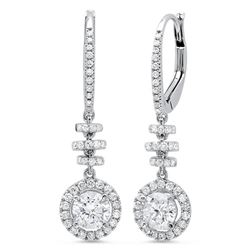 Natural 1.16 CTW Dangling U-Pave Lever Back Halo Round Cut Diamond Earrings 18KT White Gold