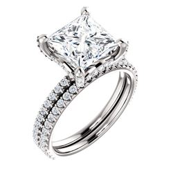 Natural 4.02 CTW Under-Halo Princess Cut Diamond Ring 14KT White Gold