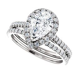 Natural 3.52 CTW Halo Teardrop Pear Cut Diamond Engagement Set 18KT White Gold