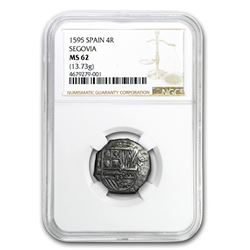 1595 Spain (Segovia) Silver 4 Reales Cob Phillip II MS-62 NGC