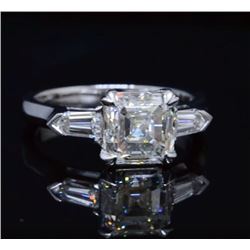 Natural 2.62 CTW 3-Stone Asscher Cut & Bullet Cut Diamond Ring 18KT White Gold
