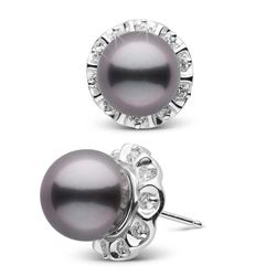 Black Tahitian Pearl and Diamond Tudor Stud Earrings