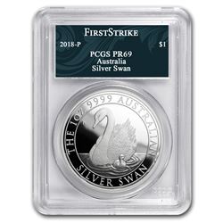 2018 Australia 1 oz Silver Swan PR-69 PCGS (FS, Swan Label)