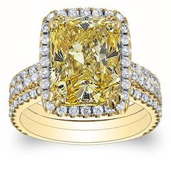 Natural 4.37 CTW Canary Yellow Radiant Cut Diamond Engagement Ring 14KT Yellow Gold