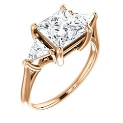Natural 2.82 CTW 3-Stone Princess Cut & Trillions Diamond Ring 14KT Rose Gold