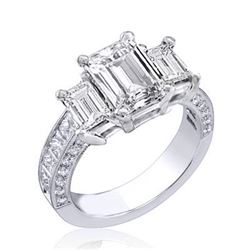 Natural 3.02 CTW Emerald Cut 3-Stone Diamond Ring 14KT White Gold