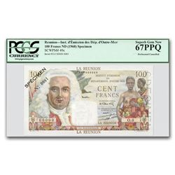(1960) France Reunion Island 100 Francs CU-67 PPQ PCGS