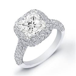 Natural 2.72 CTW Princess Cut Micro Pave Diamond Ring 14KT White Gold