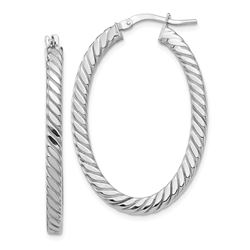 14k White Gold Polished & Twisted Oval Hoop Earrings - 3 mm