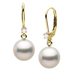 Japanese Akoya Pearl and Diamond Leverback Dangle Earrings