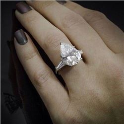 Natural 2.39 CTW Pear Cut & Baguette 3-Stone Diamond Engagement Ring 18KT White Gold