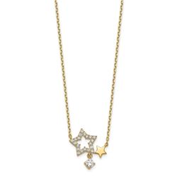 14k Yellow Gold Stars CZ Dangle with 2 in ext Necklace - 20 in.