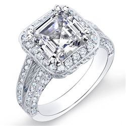 Natural 2.12 CTW Halo Split Shank Asscher Cut Diamond Engagement Ring 14KT White Gold