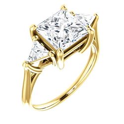 Natural 3.32 CTW 3-Stone Princess Cut & Trillions Diamond Ring 14KT Yellow Gold
