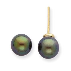 14k 7-8 mm Black Akoya Cultured Pearl Stud Earrings