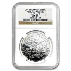 2012 Somalia 1 oz Silver African Elephant MS-69 NGC
