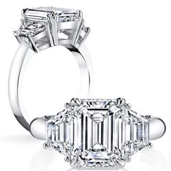 Natural 1.52 CTW Emerald Cut & Trapezoid 3-Stone Diamond Ring 14KT White Gold