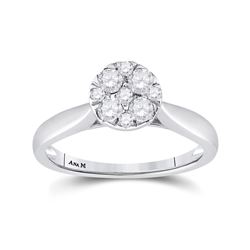 14kt White Gold Womens Round Diamond Cluster Ring 1/2 Cttw