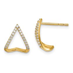 14k Cubic Zirconia Curved Teardrop Post Earrings - 48 mm