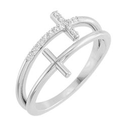 Natural 0.07 CTW Double Cross Diamond Ring 18KT White Gold