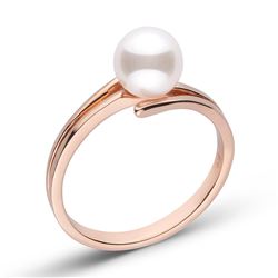 White Japanese Akoya Pearl Glance Solitaire Ring, 6.5-7.0mm