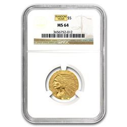 $5 Indian Gold Half Eagle MS-64 NGC