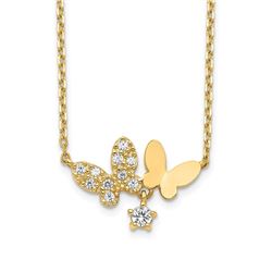14k Yellow Gold Butterflies CZ with 2 in ext Necklace - 20 in.