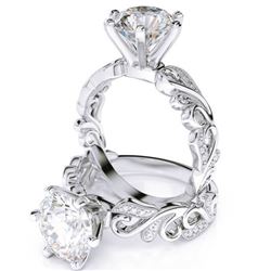 Natural 2.58 CTW Round Brilliant Cut Filigree Design Diamond Engagement Ring 14KT White Gold