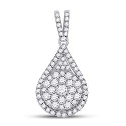 14kt White Gold Womens Round Diamond Teardrop Cluster Pendant 1 Cttw