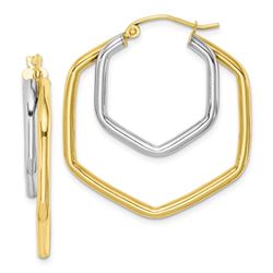 10k Two-tone Polished Hoop Earrings - 35 mm