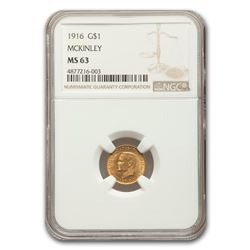 1916 Gold $1.00 McKinley Memorial MS-63 NGC