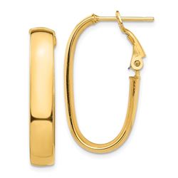 14k Yellow Gold Omega Back Oval Hoop Earrings - 5x16 mm