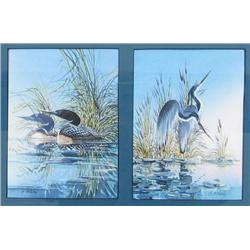 Andy Alfoldy (Canadian, 20th Century) Loons; Heron