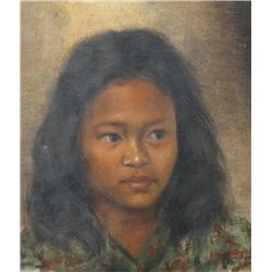 Asian School: 20th Century Portrait of Young Girl; Portrait of Old Man