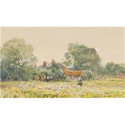 Claude Hayes (British, 1852-1922) Berkshire Cottages