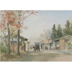 E. Kato (Japanese, 19th/20th Century) Buggy in Japanese Village