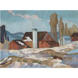 Kent (Canadian, 20th Century) Farm Buildings in a Winter Landscape